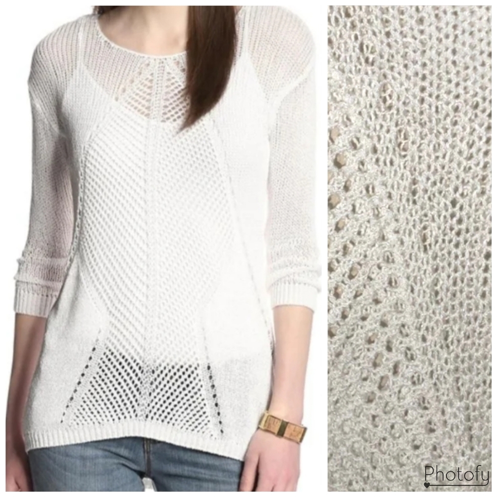 NWT Women's Apt 9 3/4 Sleeve Open Knit Blouse - Ivory